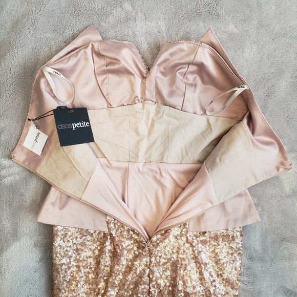 🏷NEW ASOS Petite Midi Dress in Tan/Gold Sequins - Picture 5 of 7